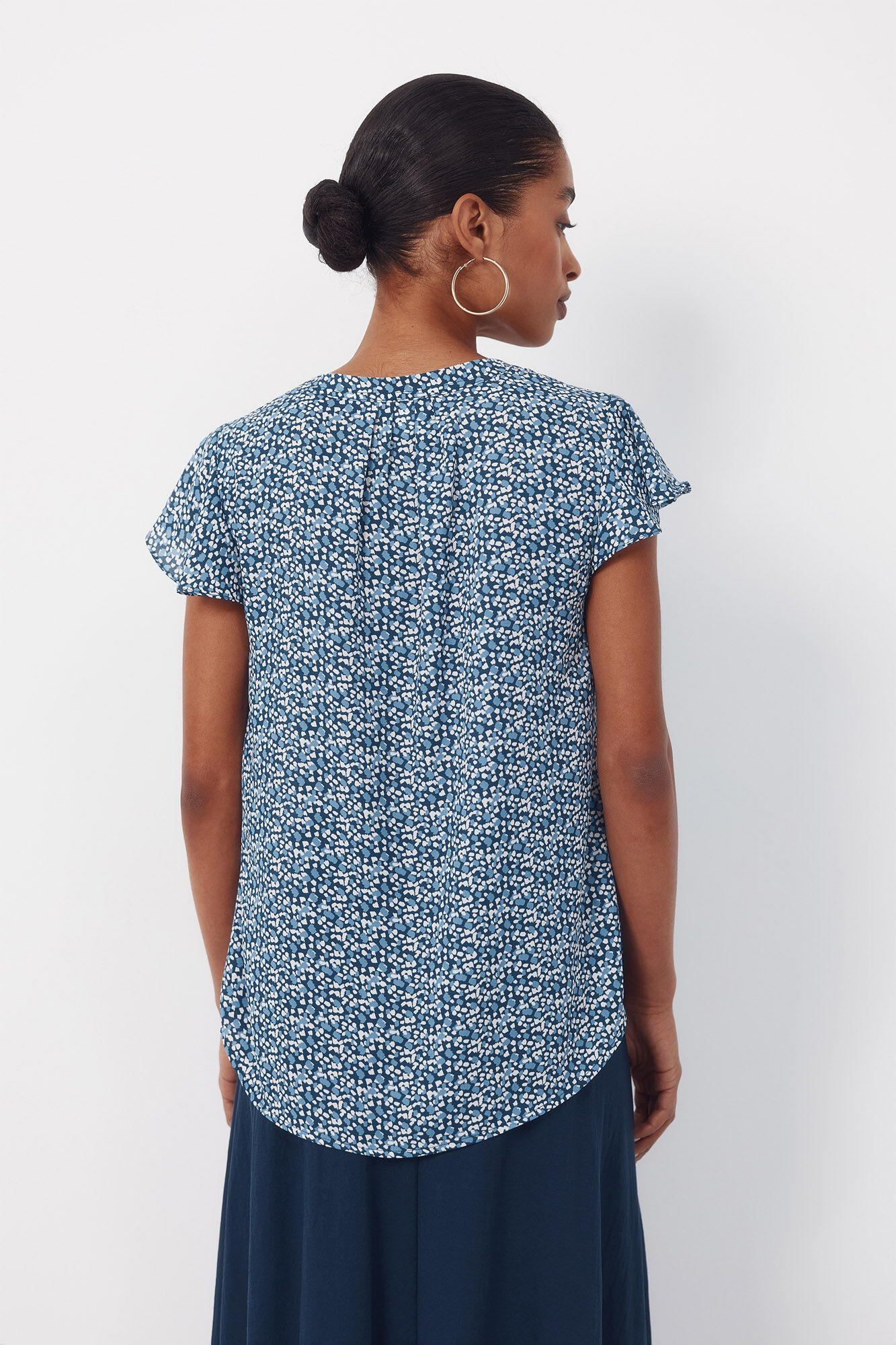 Cortefiel Blusa fluida de manga de vuelo Estampado azul
