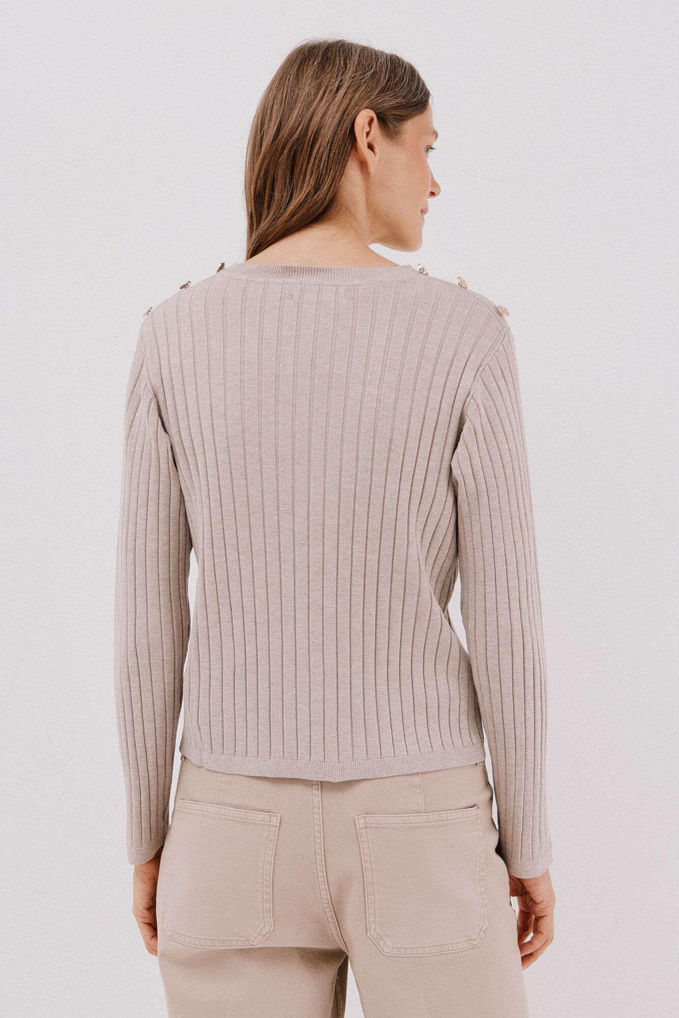 Cortefiel Su&eacute;ter acanalado botones Beige