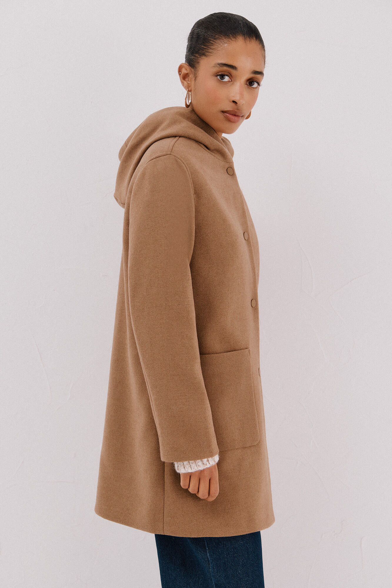 Cortefiel Abrigo de pa&ntilde;o con capucha Beige