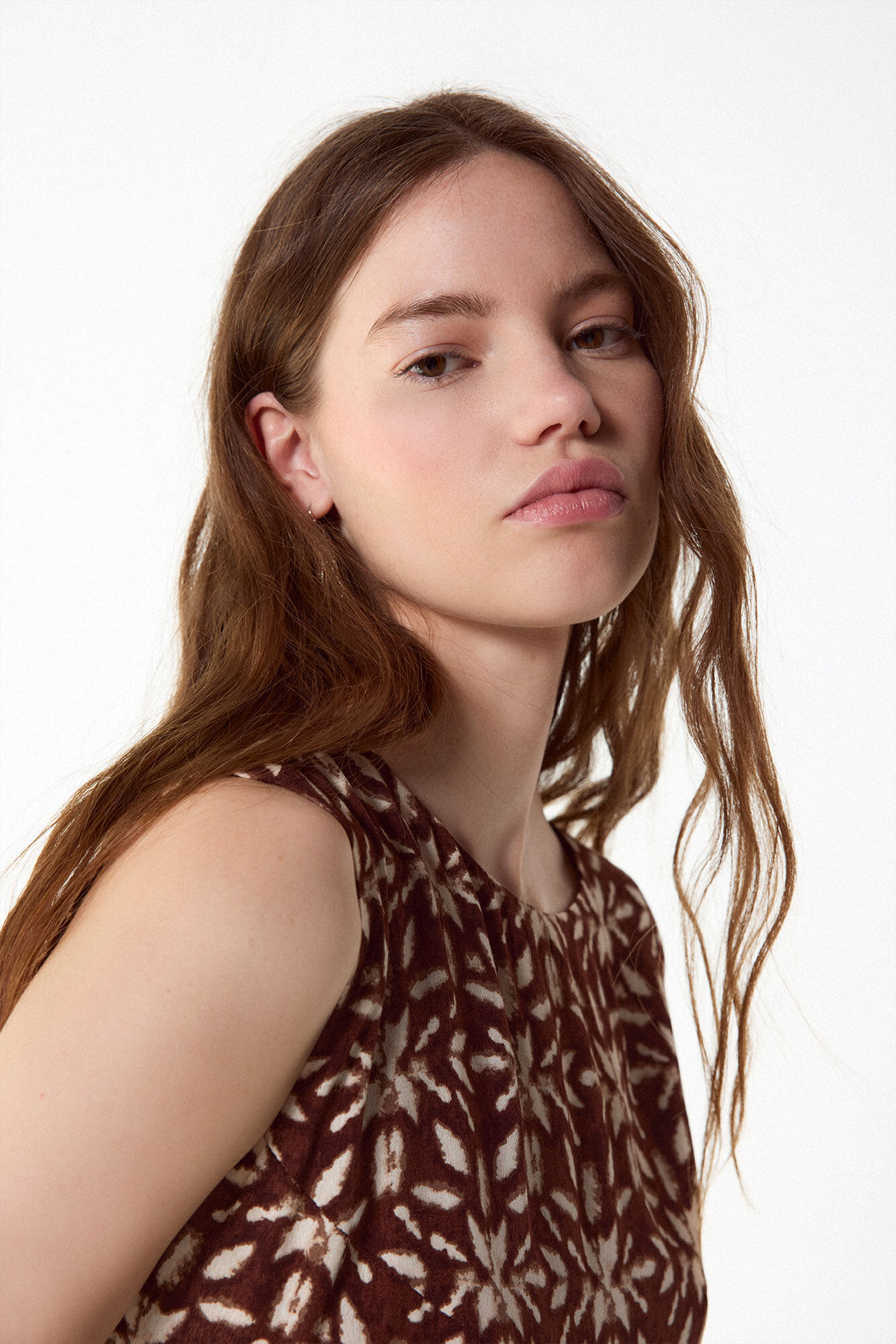 Slowlove Vestido estampado con frunce Estampado marr&oacute;n