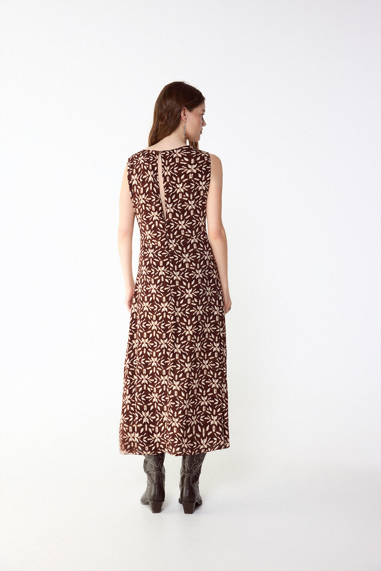 Slowlove Vestido estampado con frunce Estampado marr&oacute;n