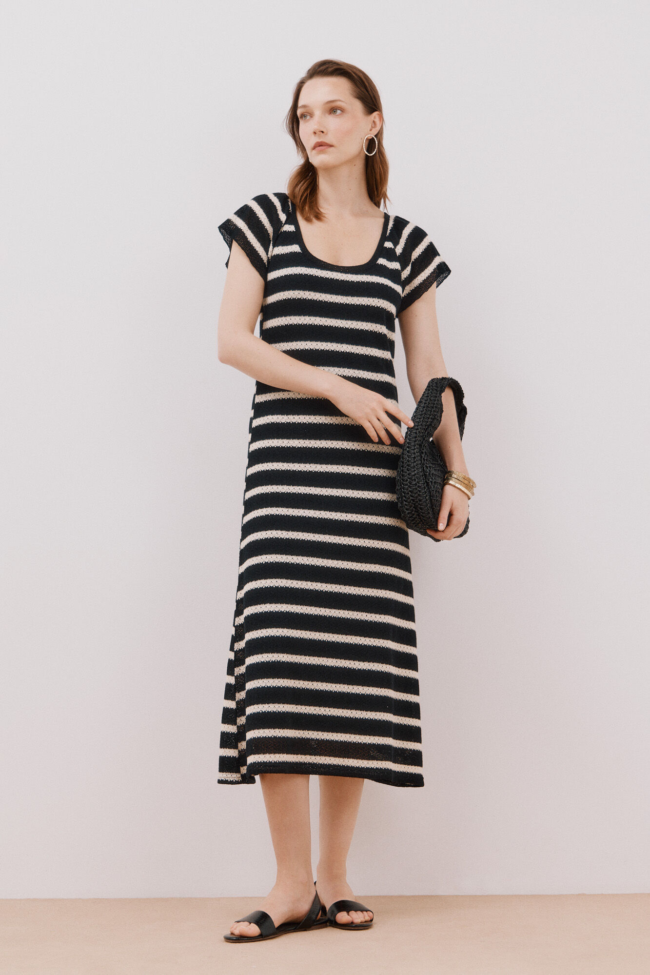 Cortefiel Vestido de rayas Estampado blanco