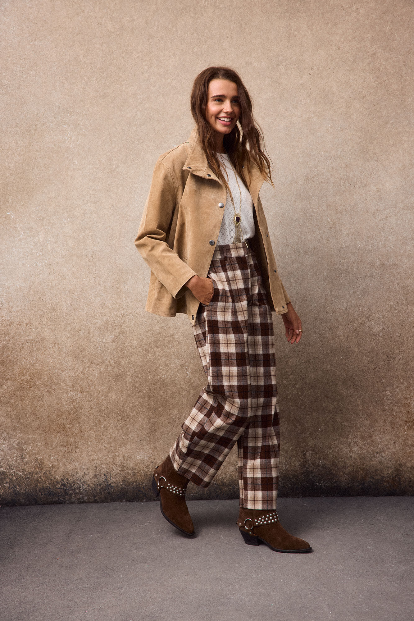 Slowlove Pantal&oacute;n corte barrel de cuadros