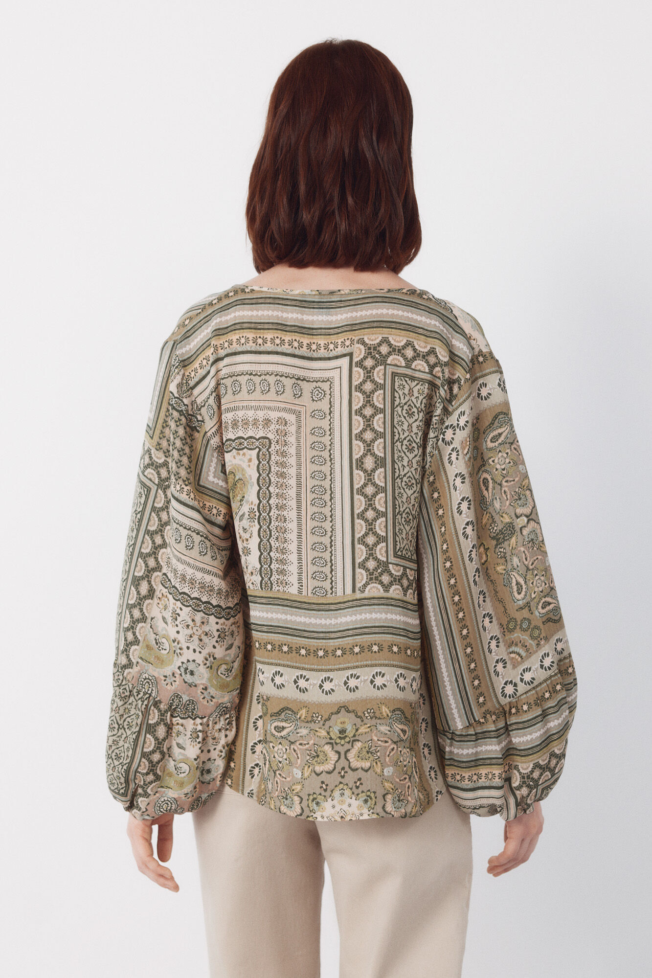 Cortefiel Blusa estampada Kaki