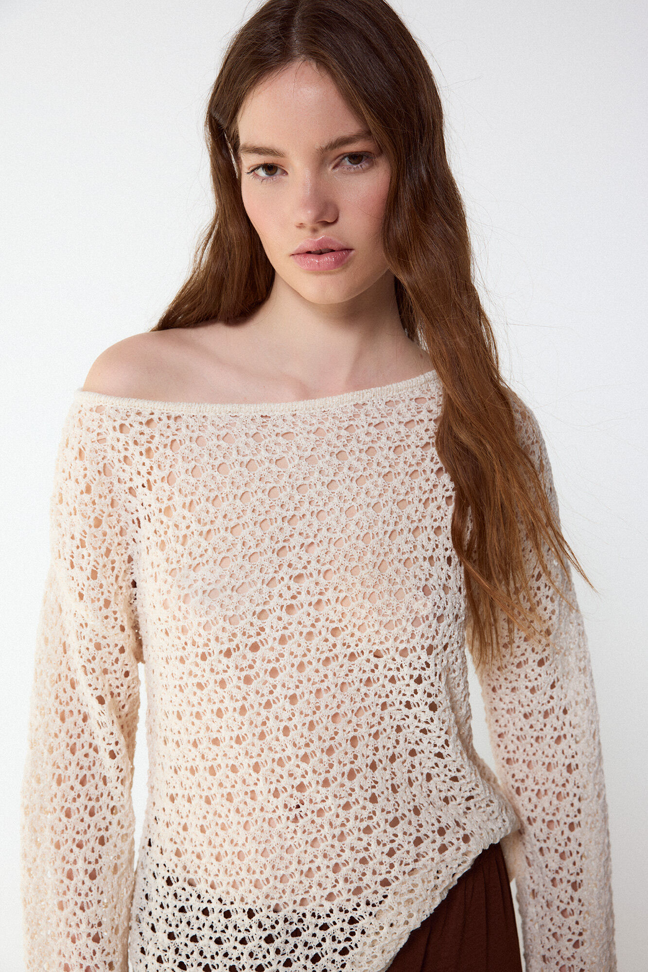 Slowlove Su&eacute;ter de punto calado Marfil