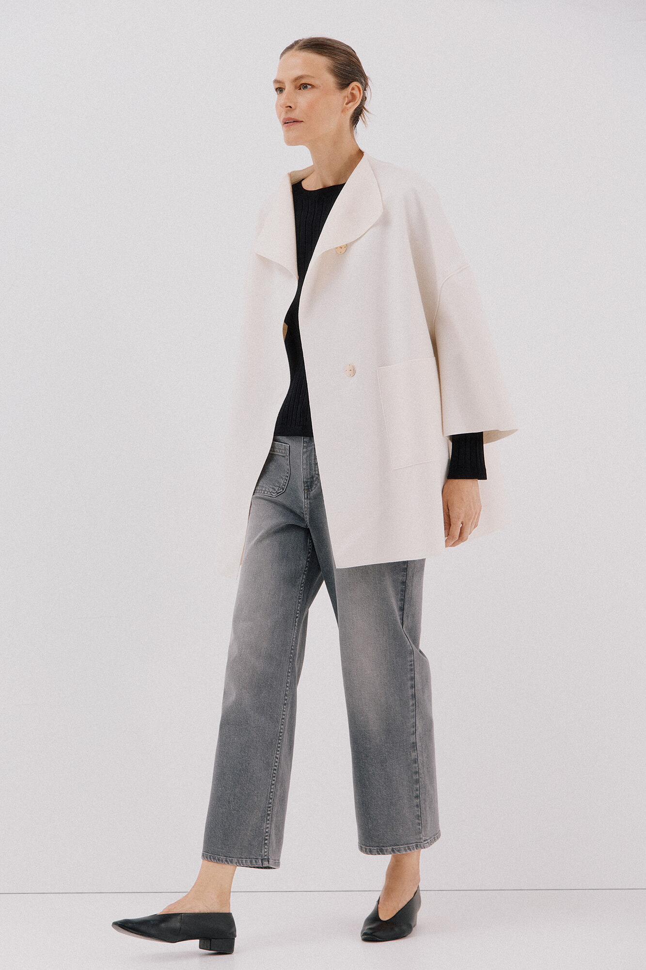 Cortefiel Abrigo capa con tejido ligero Marfil