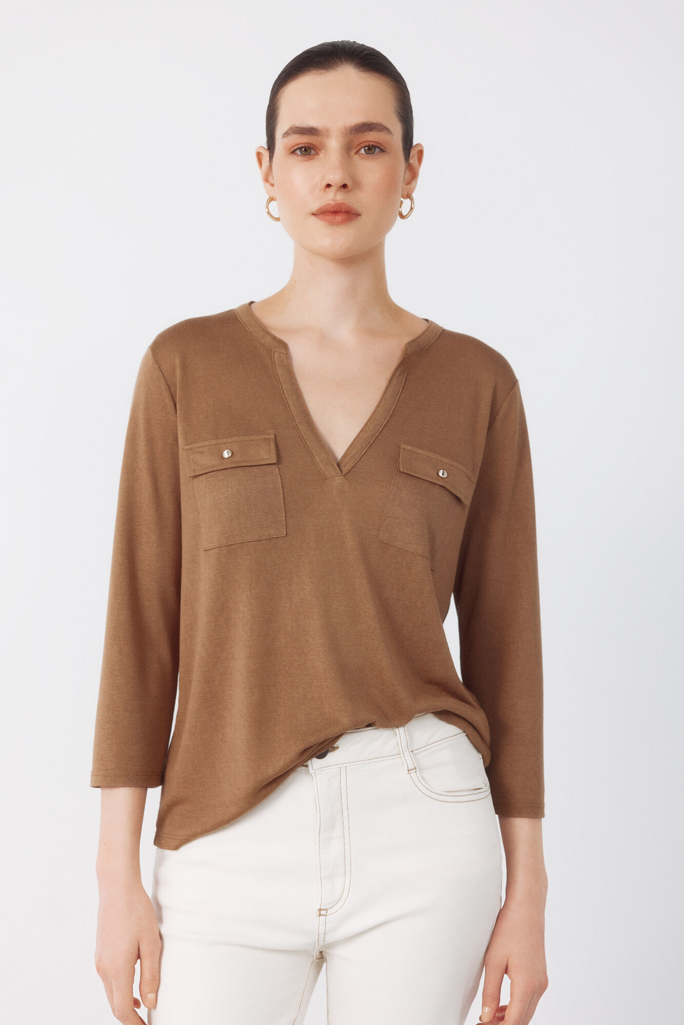 Cortefiel Camiseta bolsillos Beige