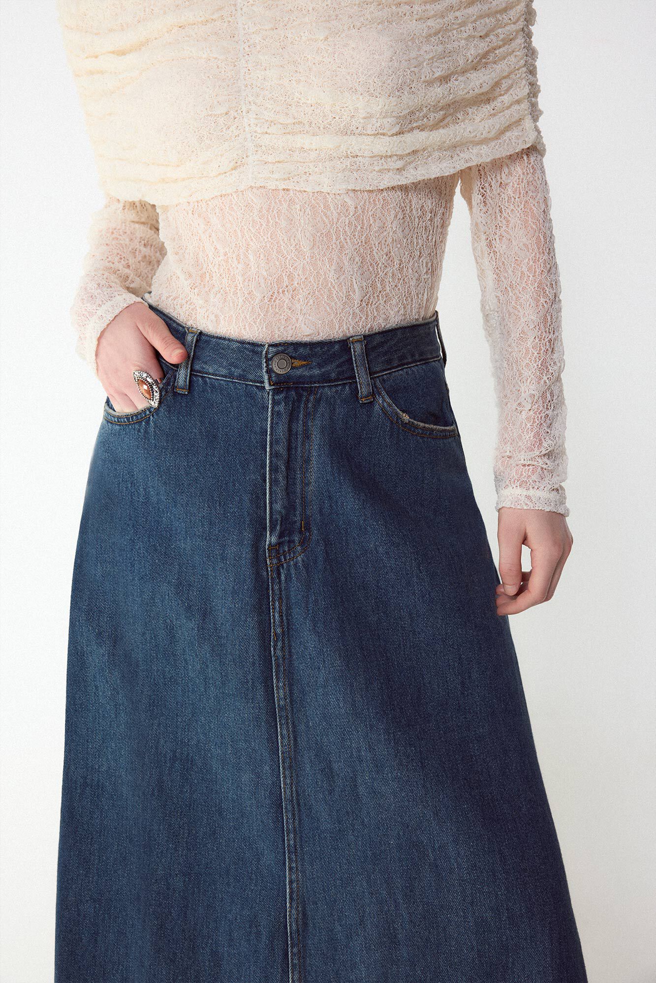 Slowlove Falda Larga Vaquera Azul