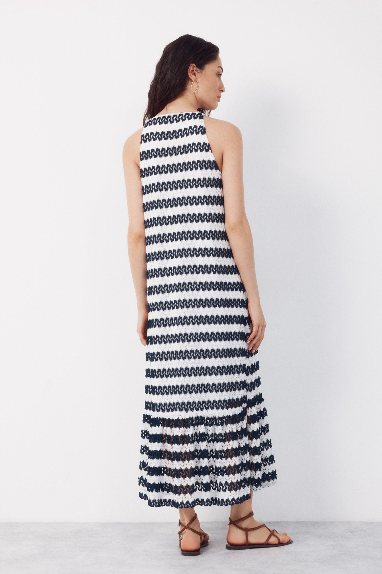 Cortefiel Vestido halter con estructura Estampado azul