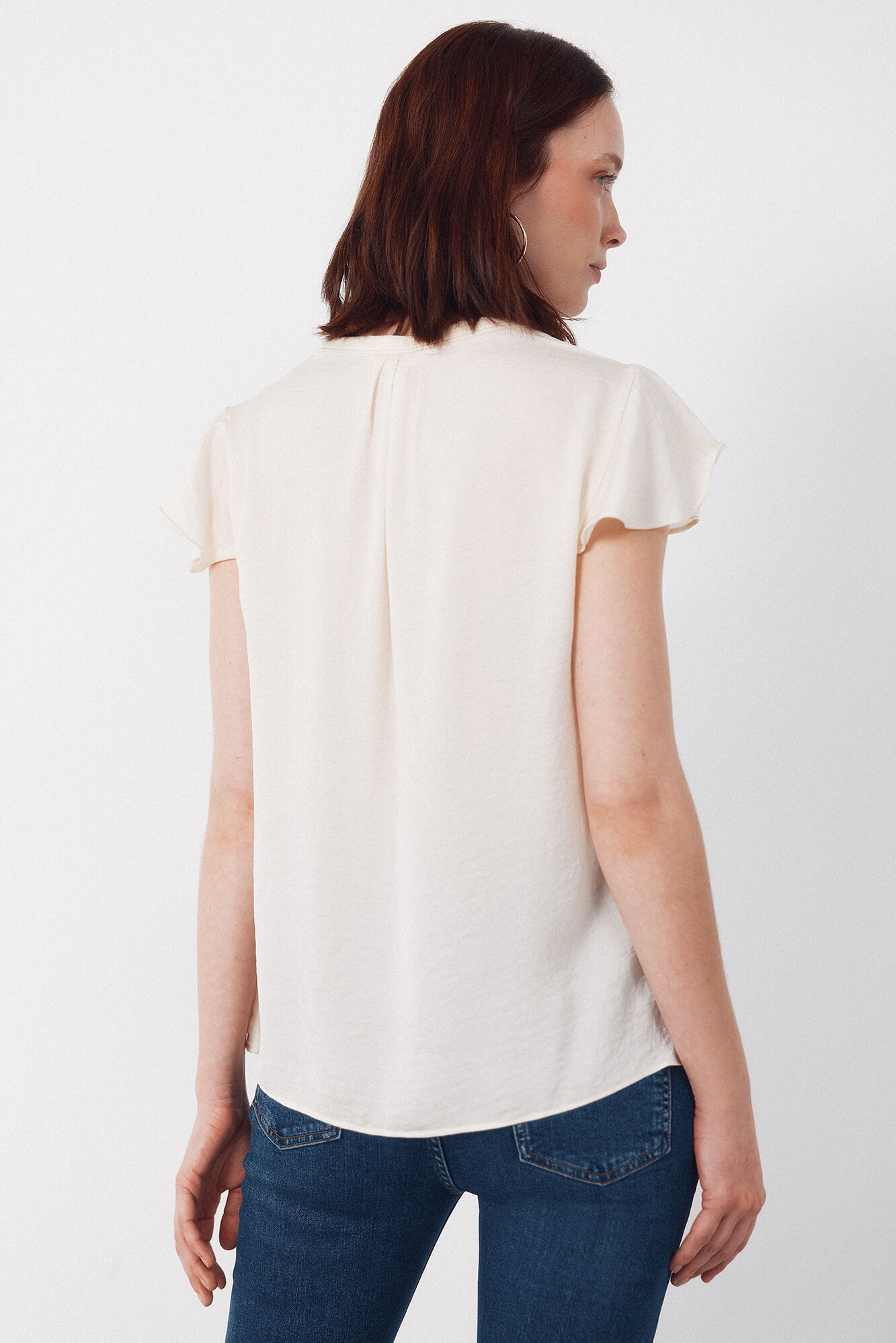 Cortefiel Blusa fluida de manga de vuelo Beige