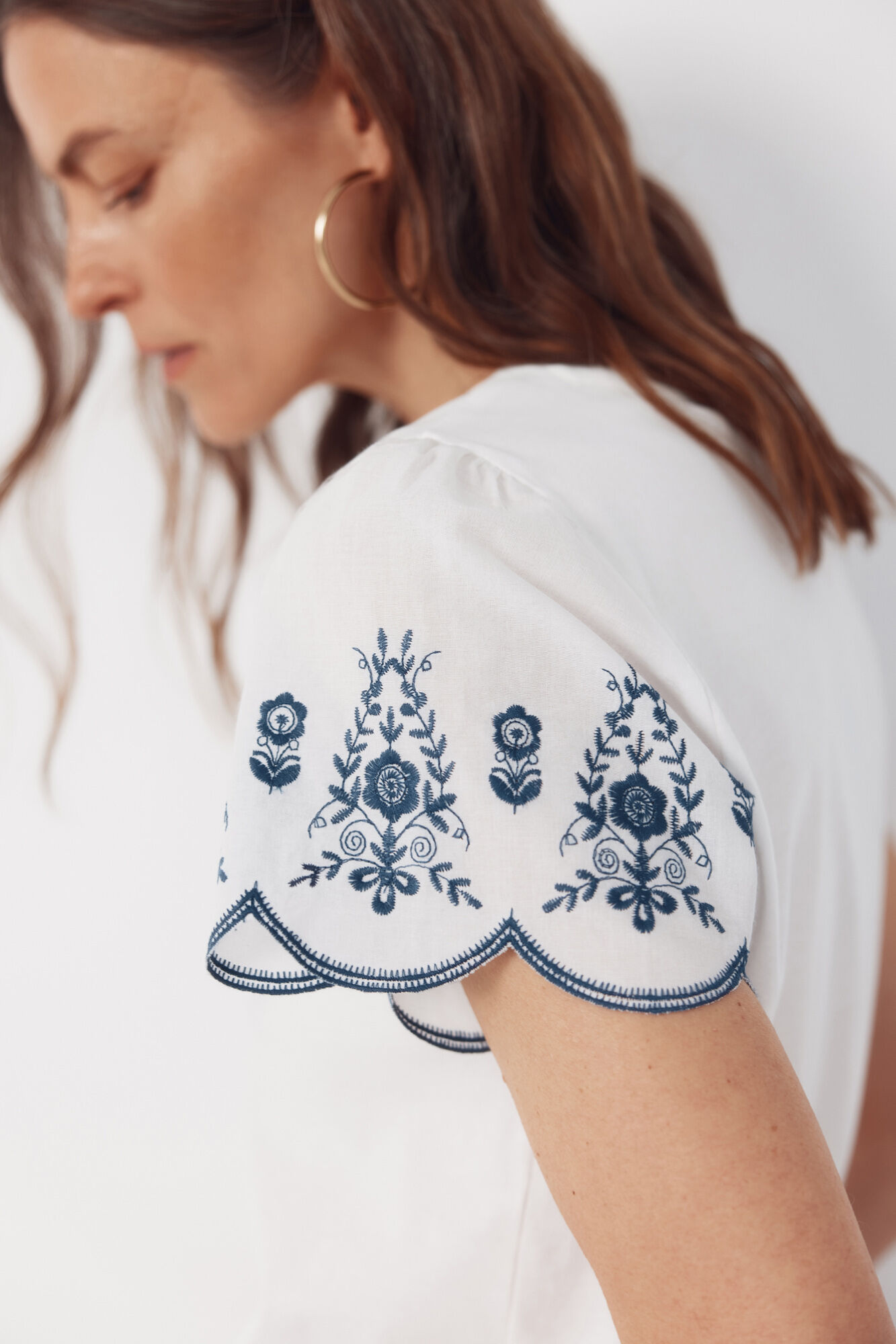 Cortefiel Playera bordada manga Azul