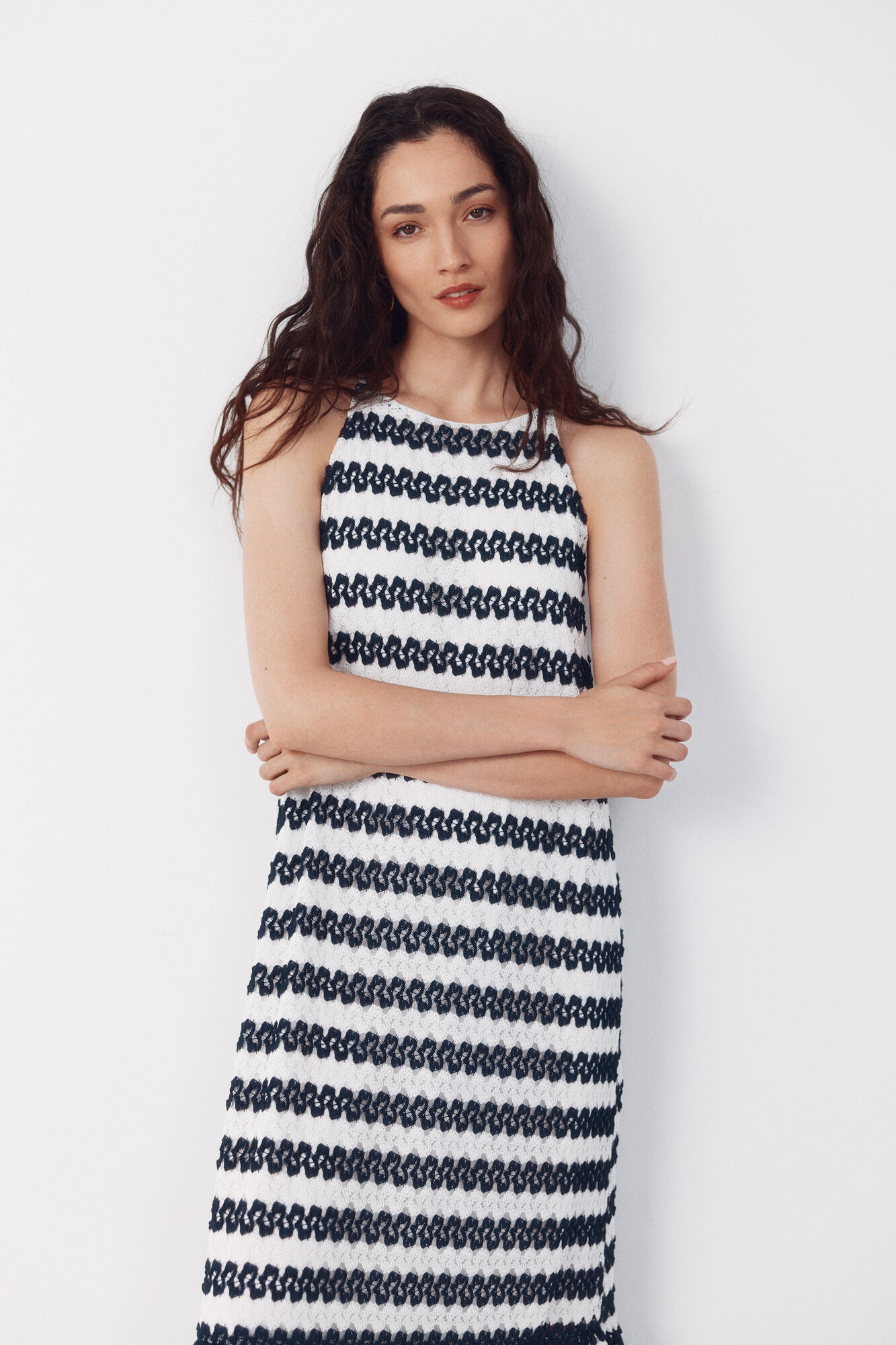 Cortefiel Vestido halter con estructura Estampado azul