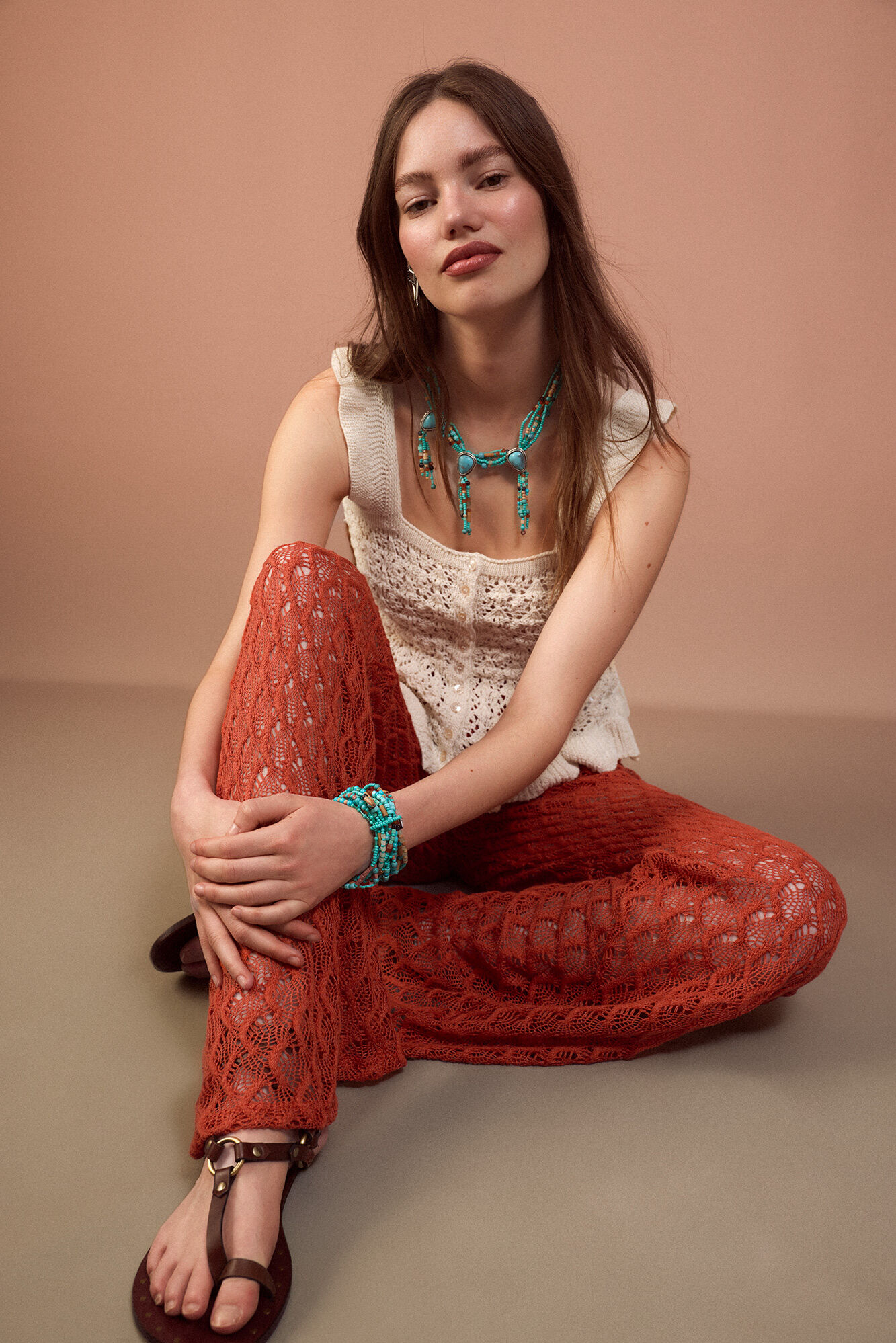 Slowlove Pantal&oacute;n de punto calado ancho