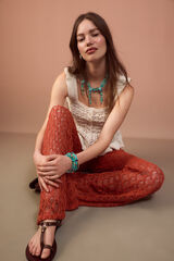 Slowlove Pantal&oacute;n de punto calado ancho Naranja