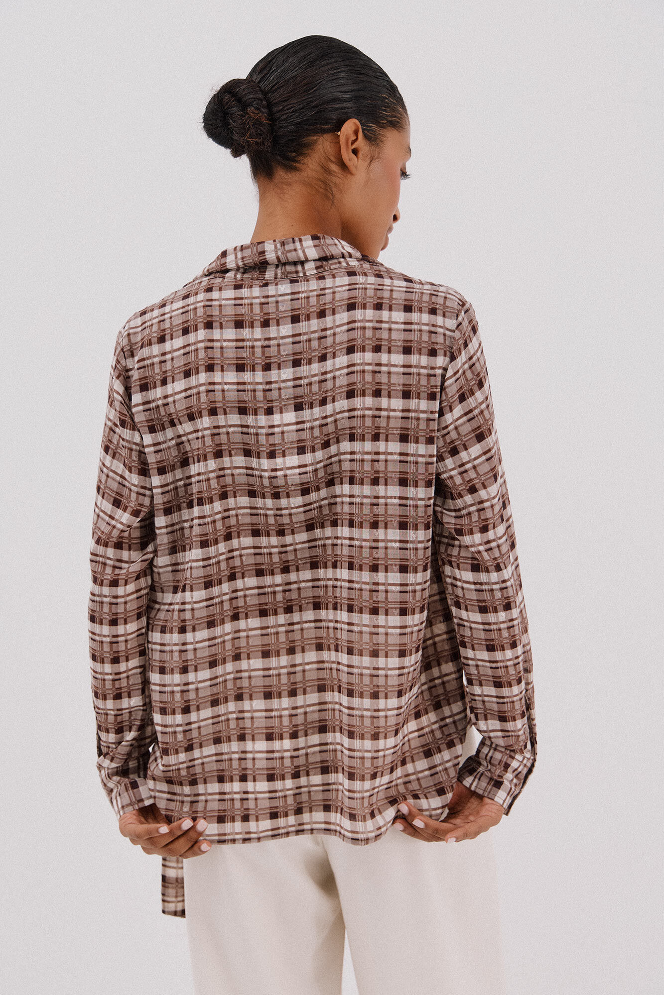 Cortefiel Blusa con lazo estampado a cuadros Multicolor