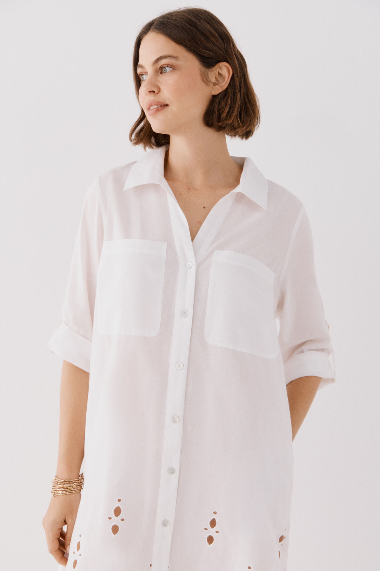 Cortefiel Caft&aacute;n camisero largo Blanco