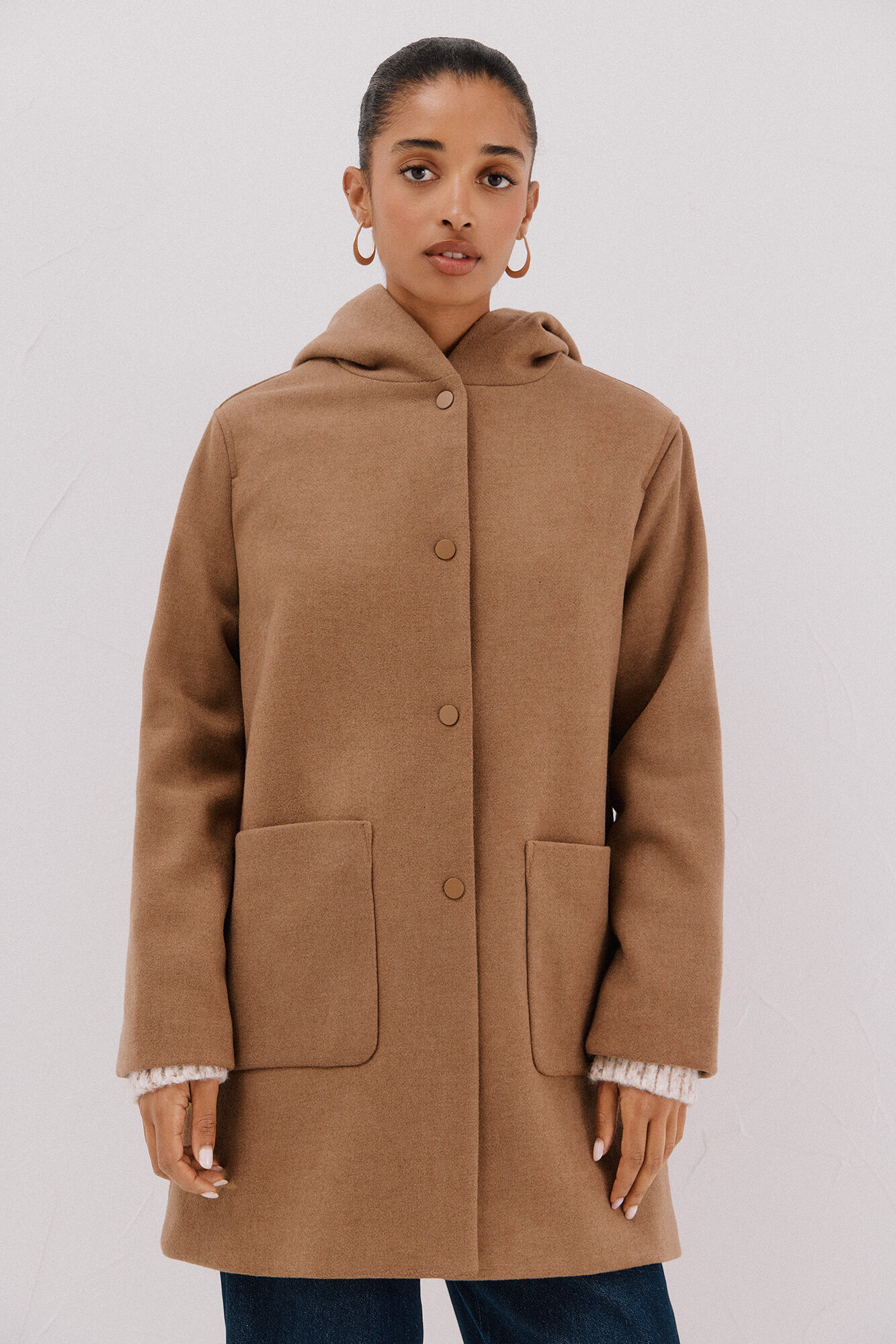 Cortefiel Abrigo de pa&ntilde;o con capucha Beige