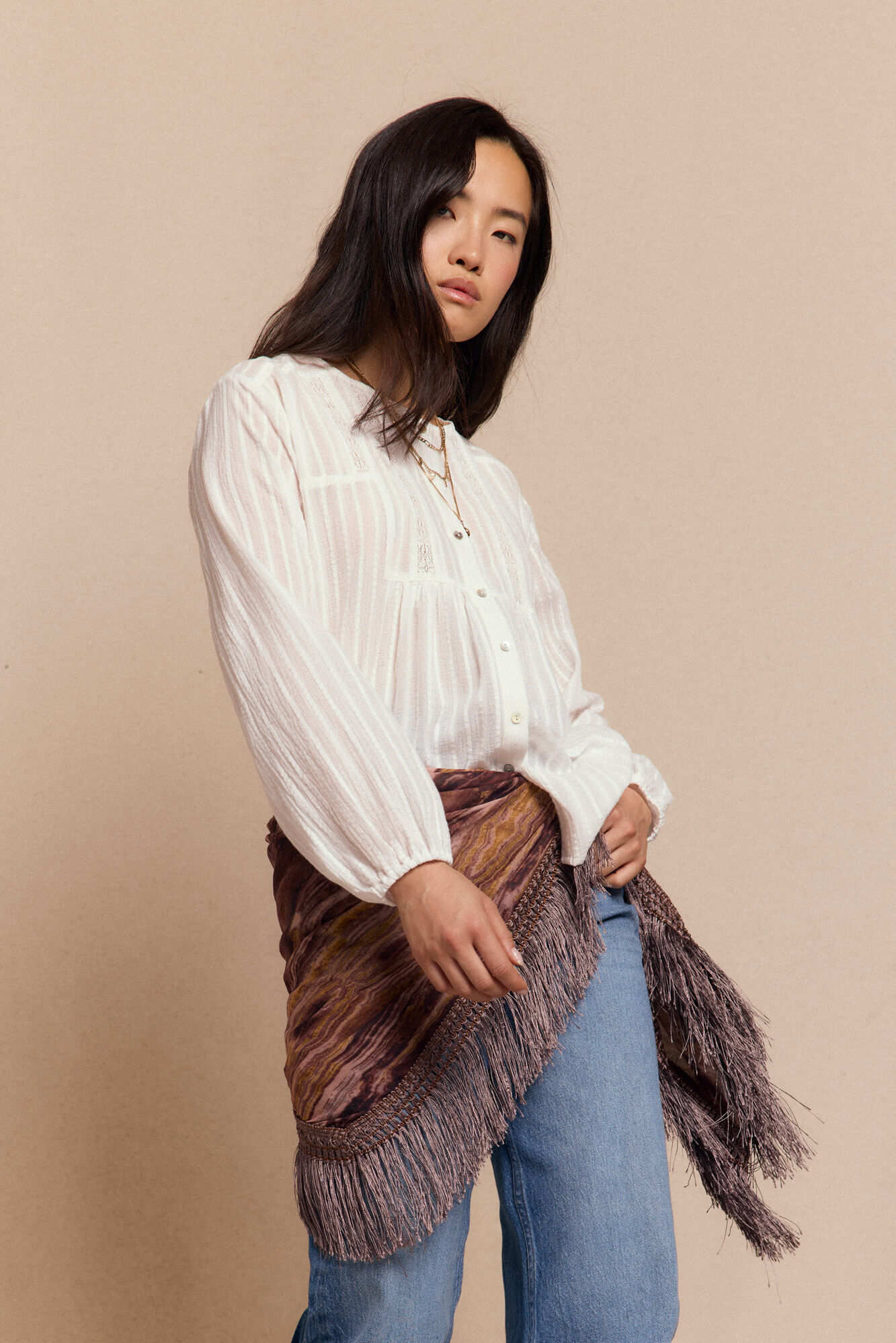 Slowlove Blusa encajes Marfil