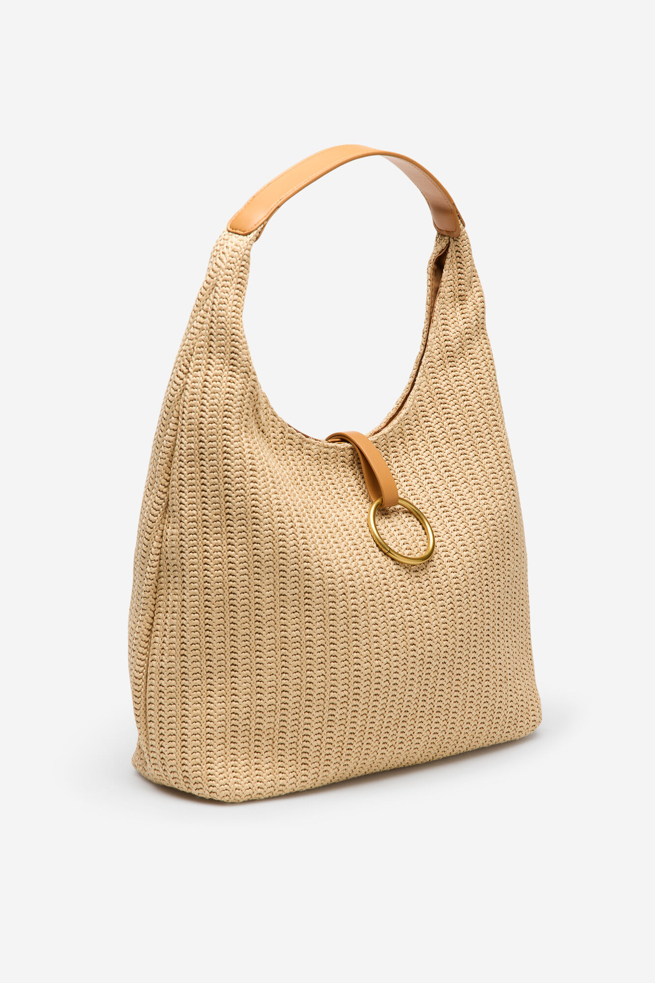 Cortefiel Hobo de rafia con argolla Arena