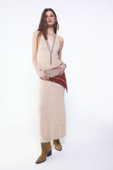 Slowlove Vestido de punto calado Arena