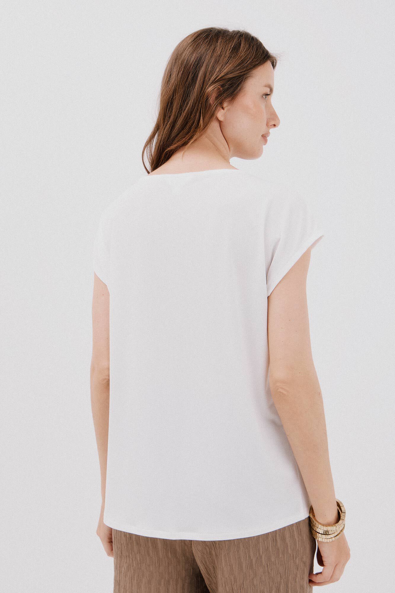 Cortefiel Playera pico con detalle puntilla Blanco