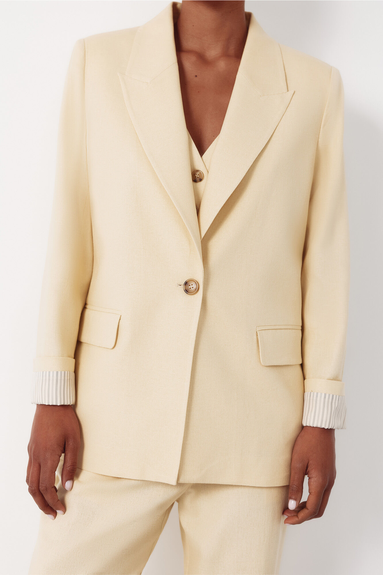Cortefiel Blazer de tejido con lino Amarillo