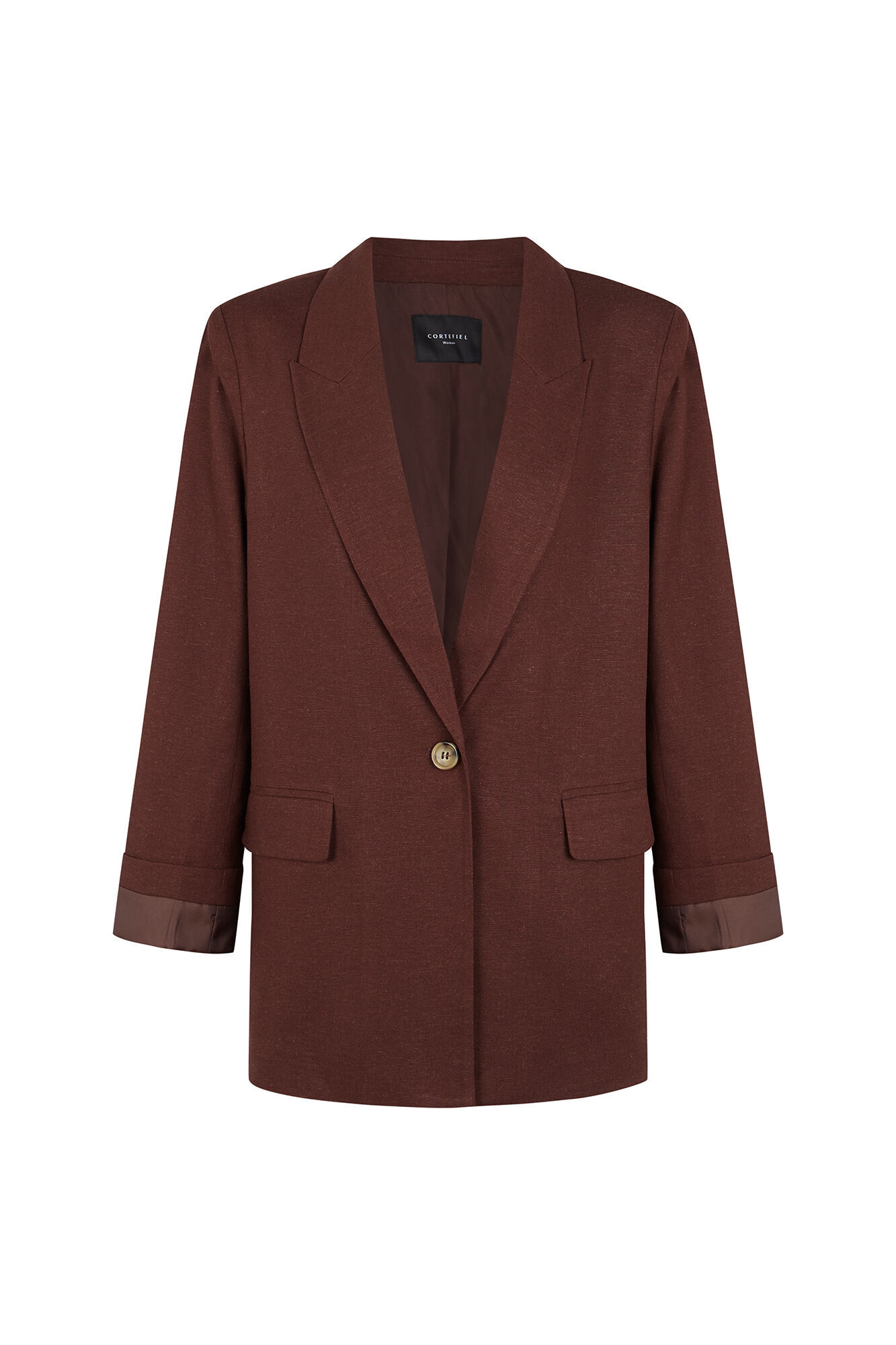 Cortefiel Blazer de tejido con lino Marr&oacute;n oscuro