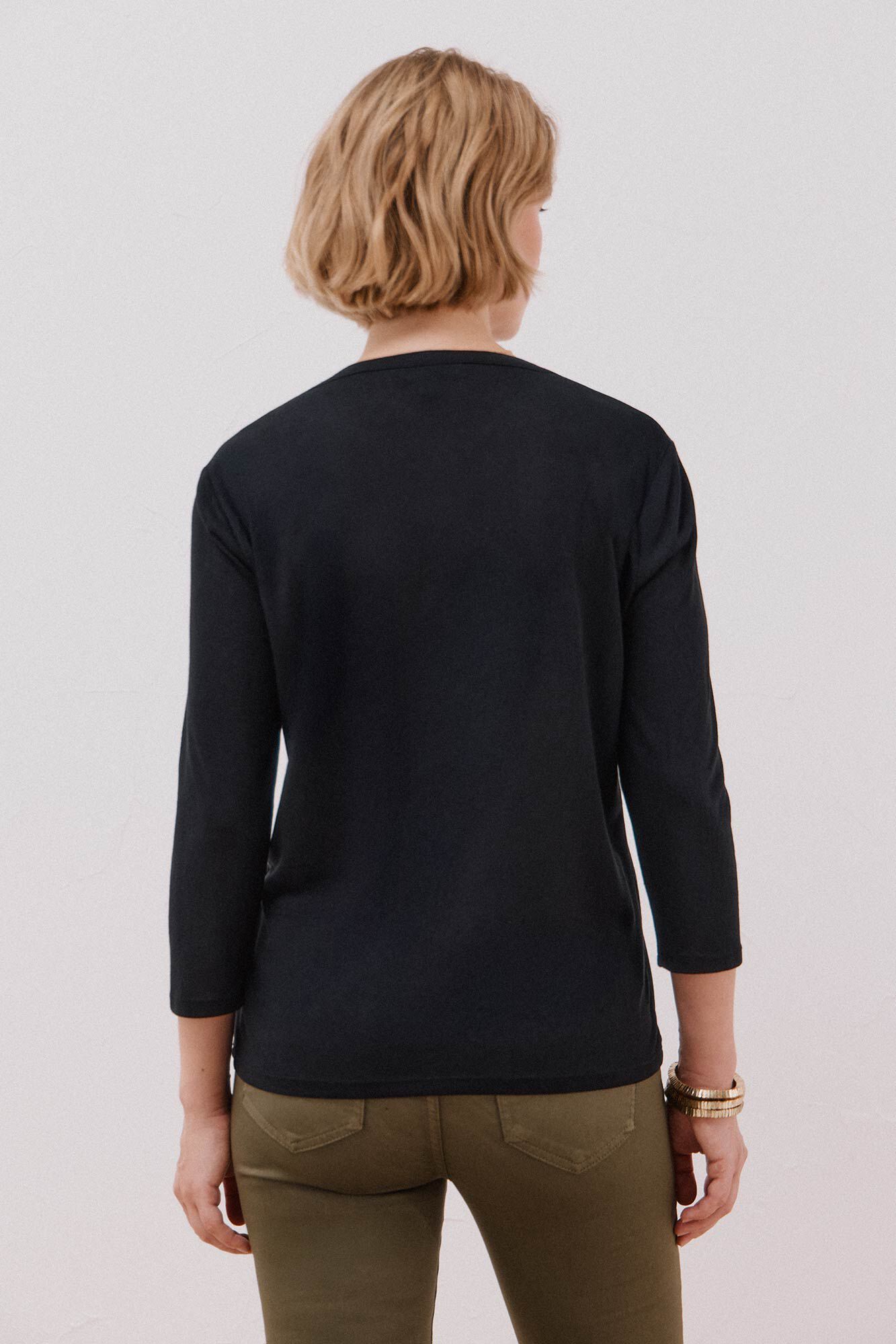 Cortefiel Playera cuello mao efecto lino Negro