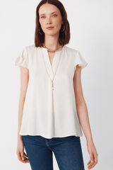 Cortefiel Blusa fluida de manga de vuelo Beige