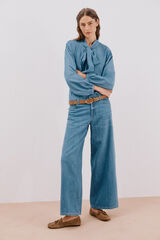 Cortefiel Camisa de mezclilla con lazo Azul