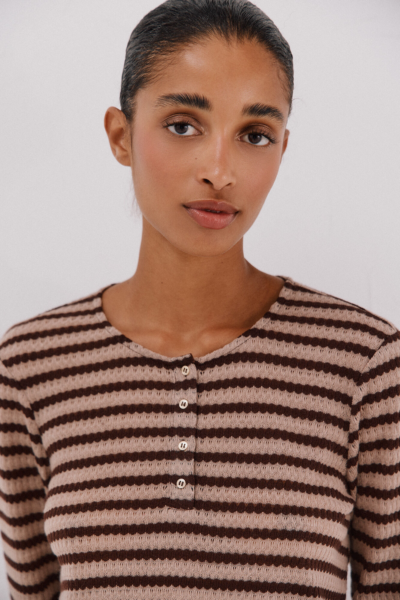 Cortefiel Top de estructura a rayas Marr&oacute;n oscuro