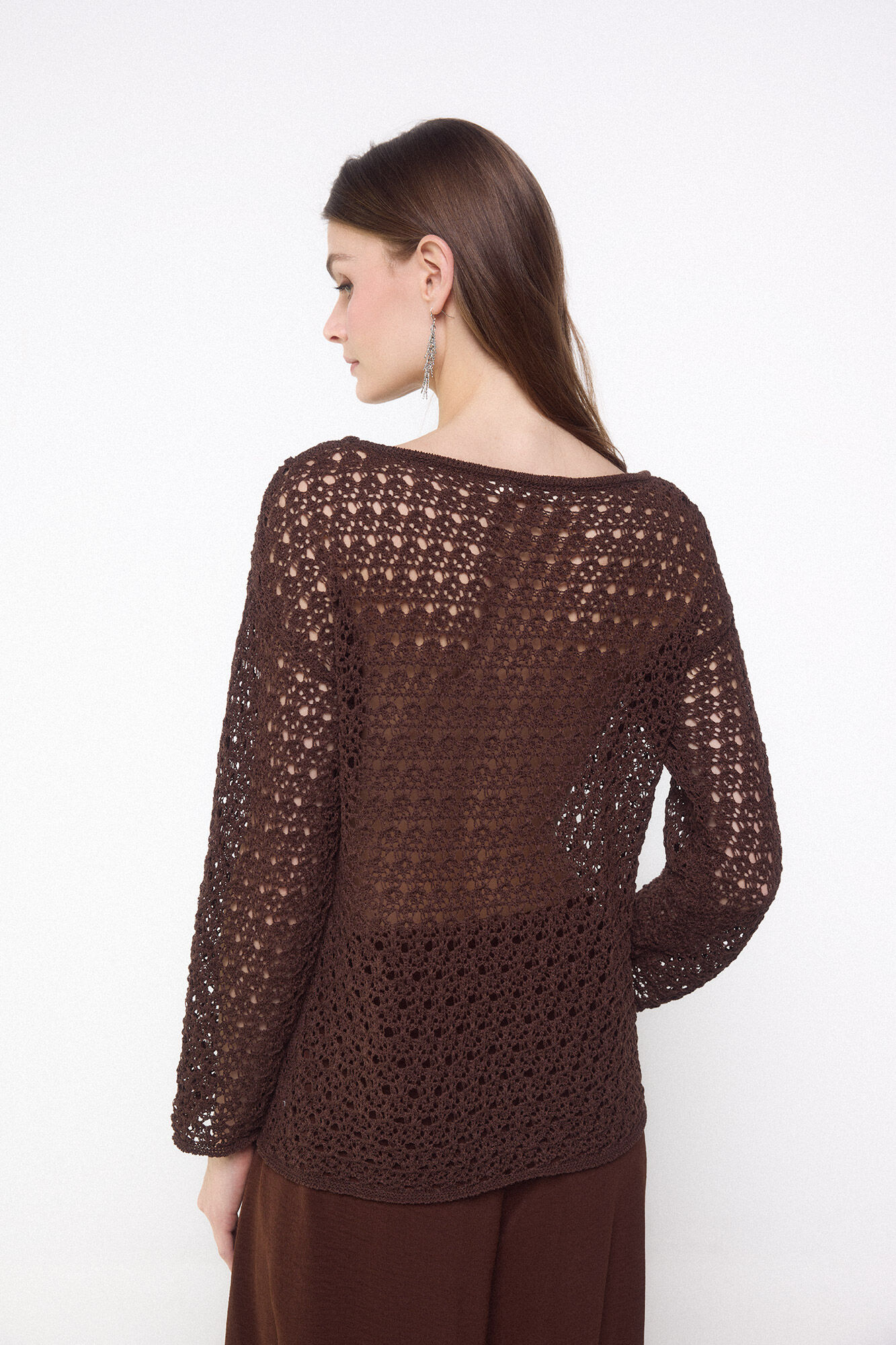 Slowlove Su&eacute;ter de punto calado Marr&oacute;n oscuro