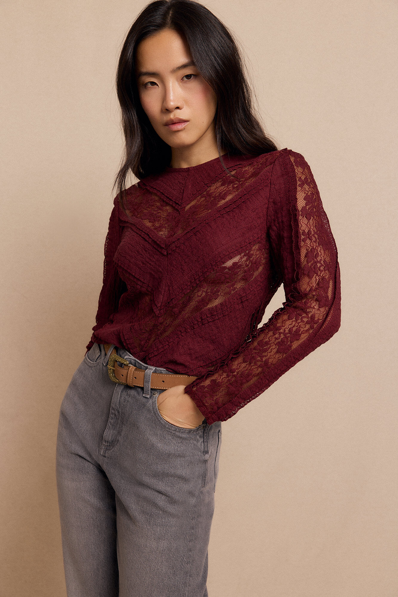 Slowlove Top encaje combinado