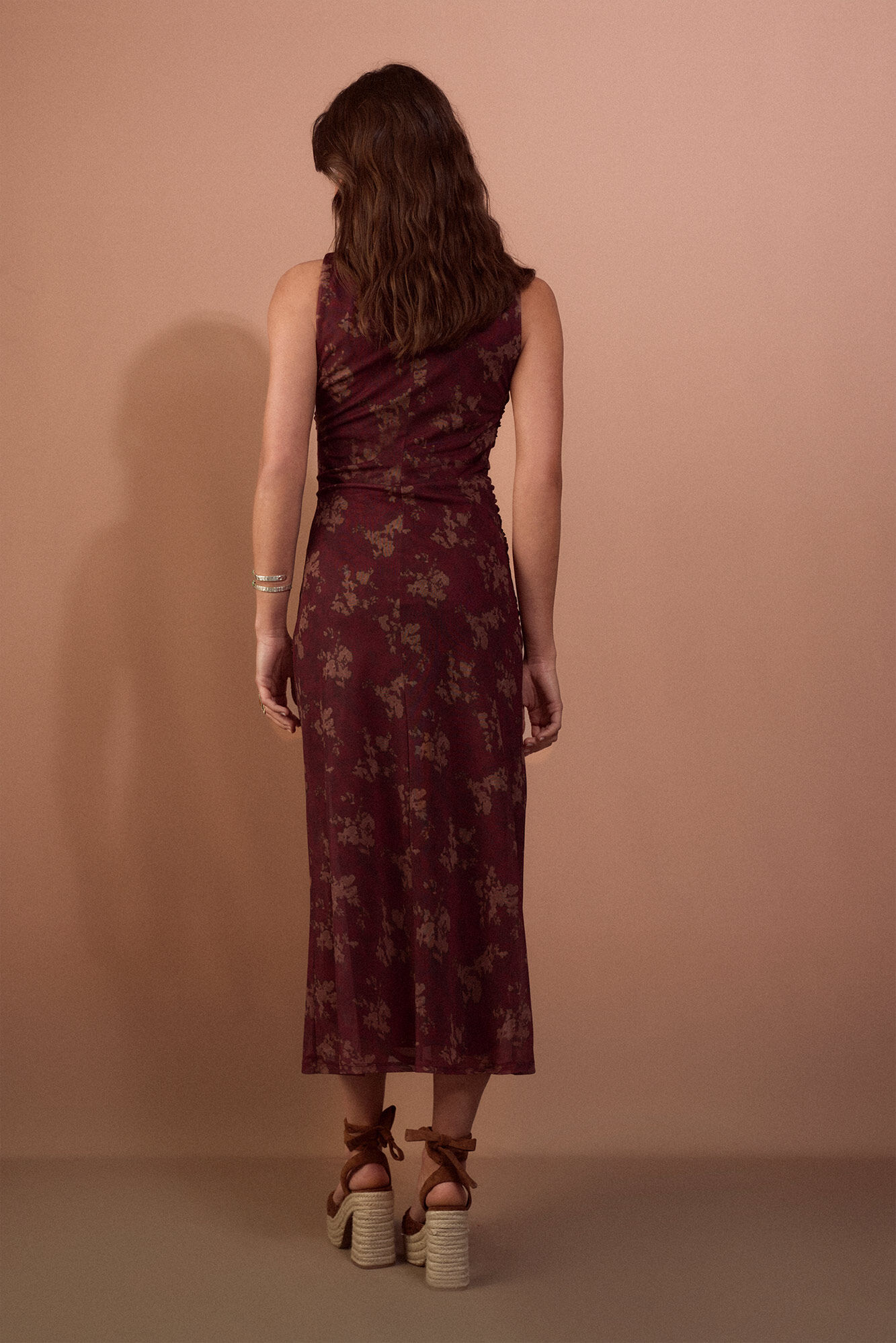 Slowlove Vestido frunces estampado Vino