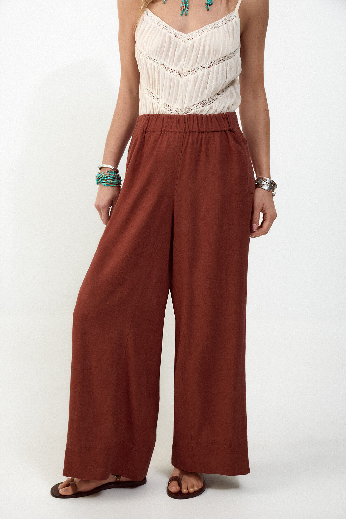 Slowlove Pantal&oacute;n ancho de lino lavado