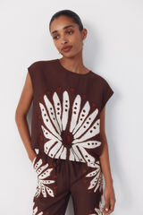 Cortefiel Top estampado Marr&oacute;n oscuro