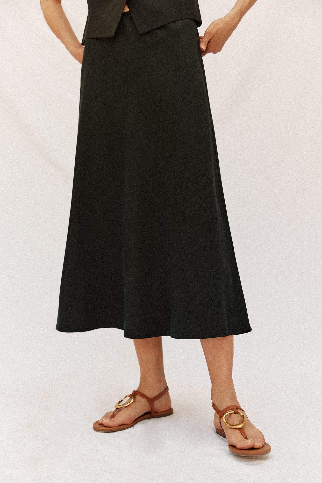 Cortefiel Falda flu&iacute;da tencel Negro