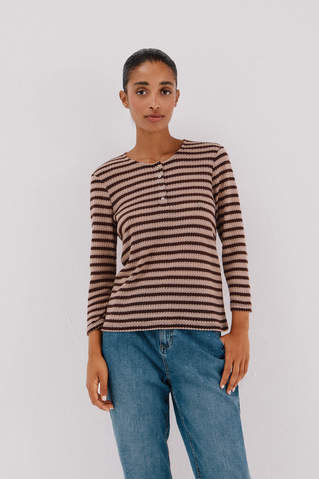 Cortefiel Top de estructura a rayas Marr&oacute;n oscuro