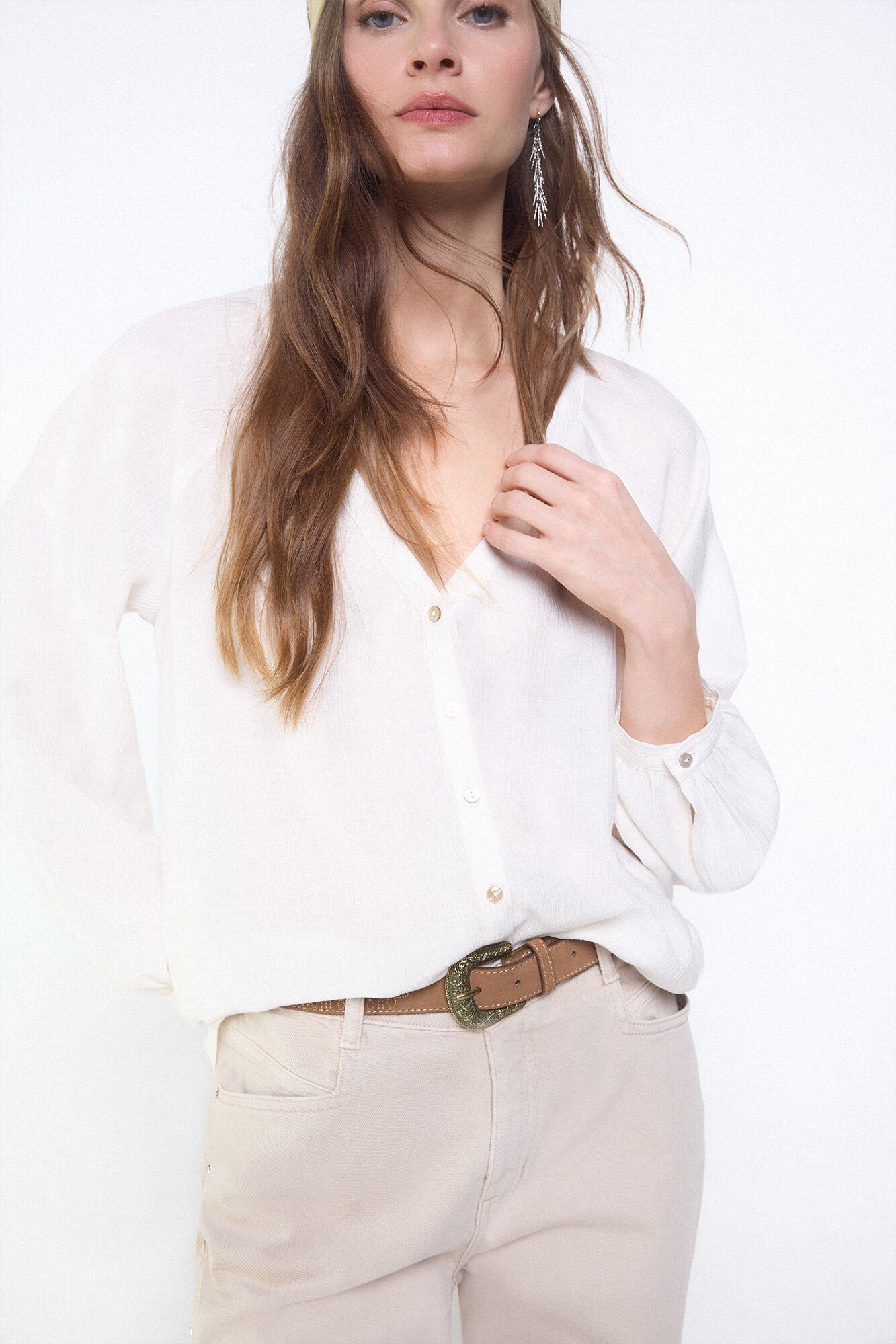 Slowlove Blusa fluida plisada Blanco