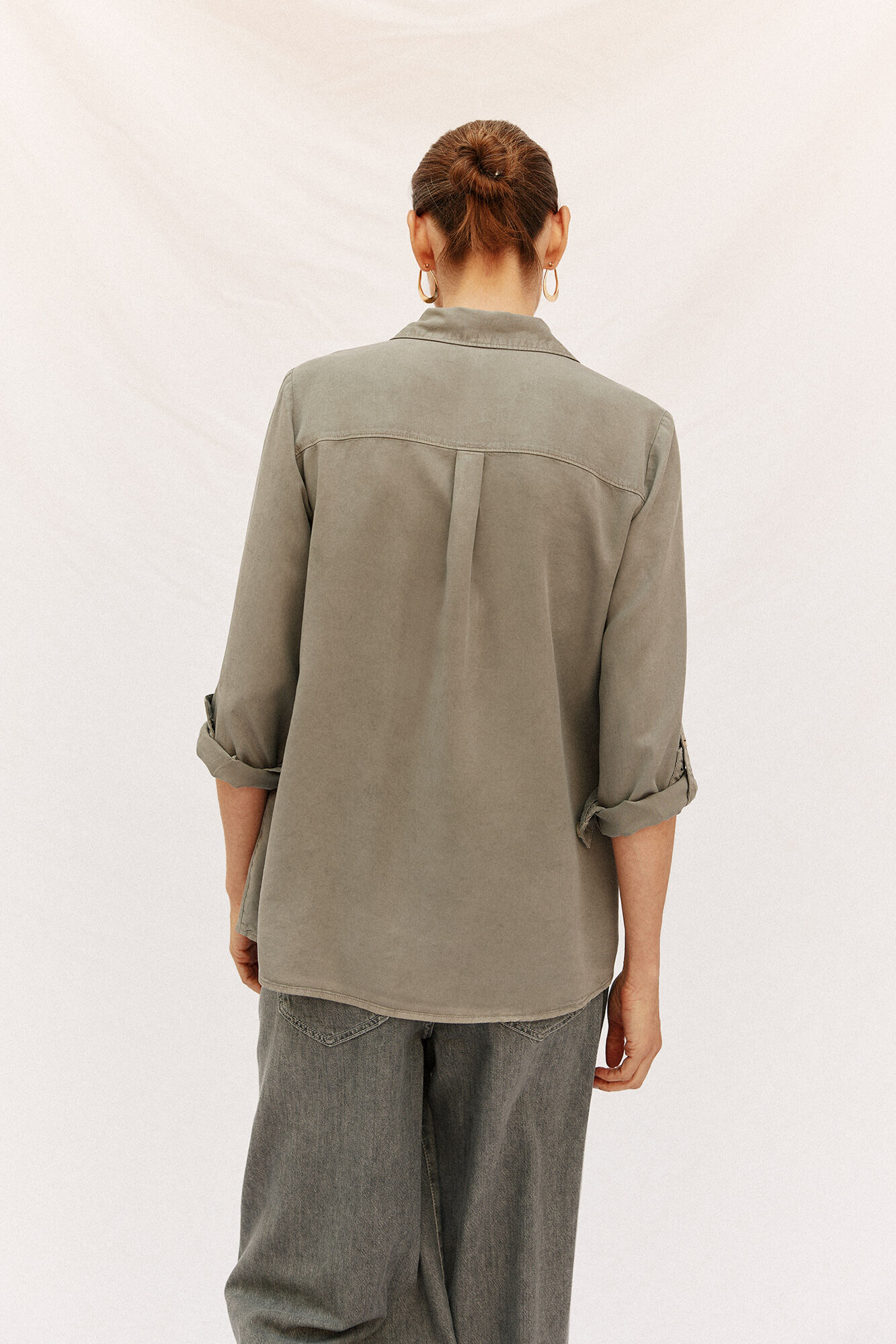 Cortefiel Camisa denim tencel Verde