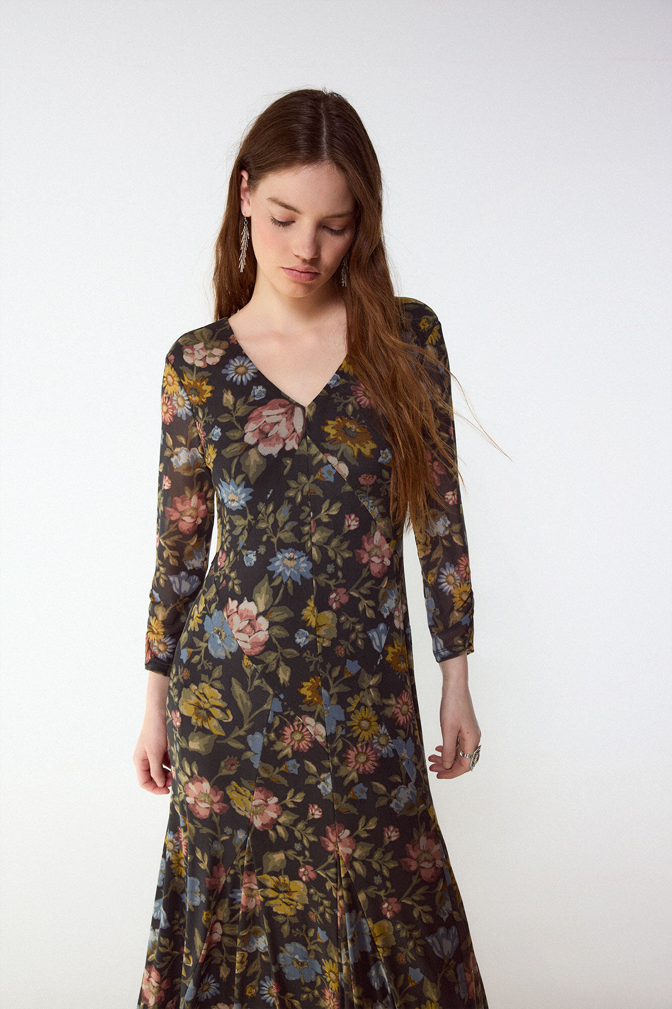 Slowlove Vestido estampado con vuelo Multicolor