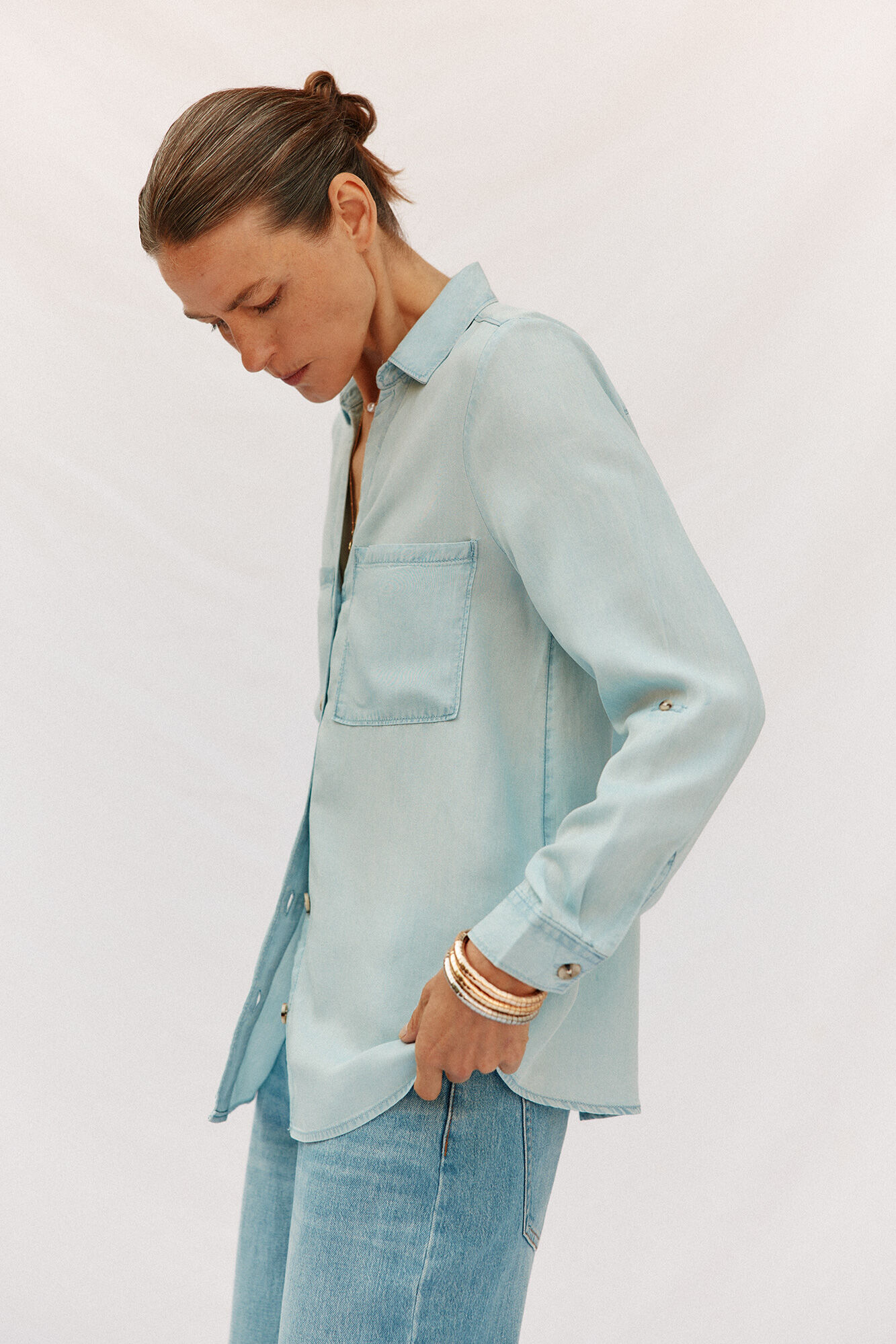 Cortefiel Camisa de mezclilla tencel Azul oscuro