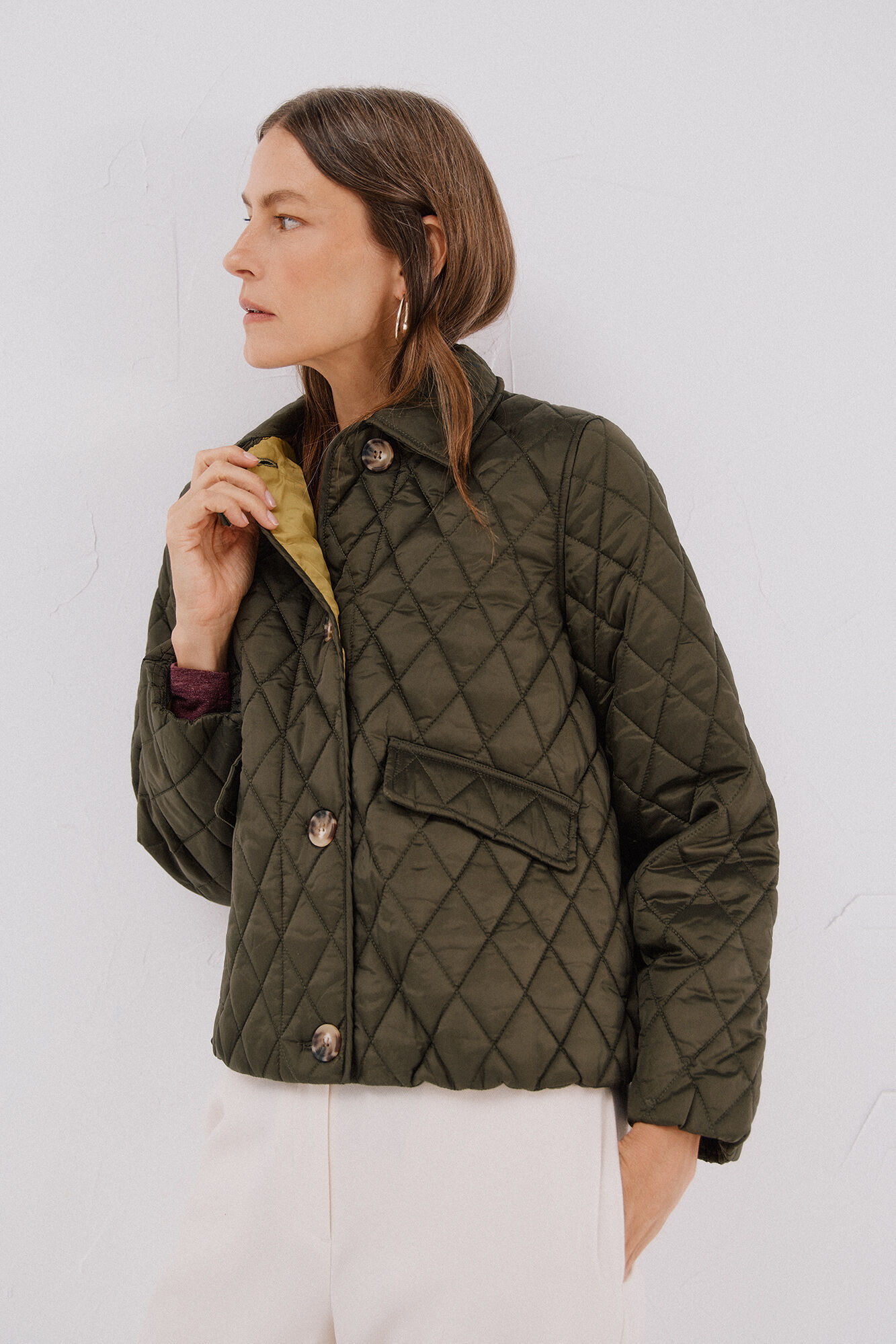 Cortefiel Anorak acolchado botones Kaki