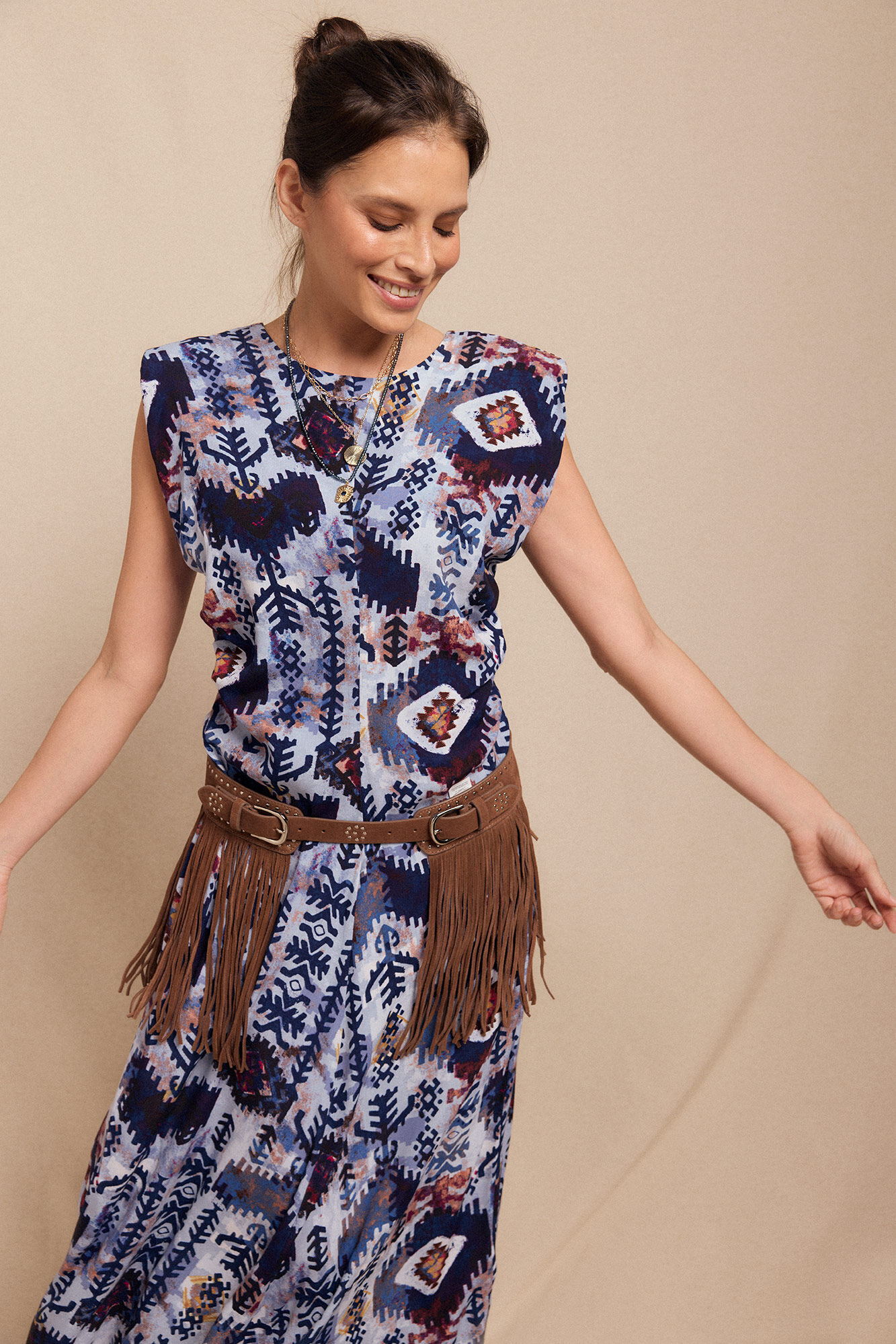 Slowlove Vestido estampado con hombreras Multicolor