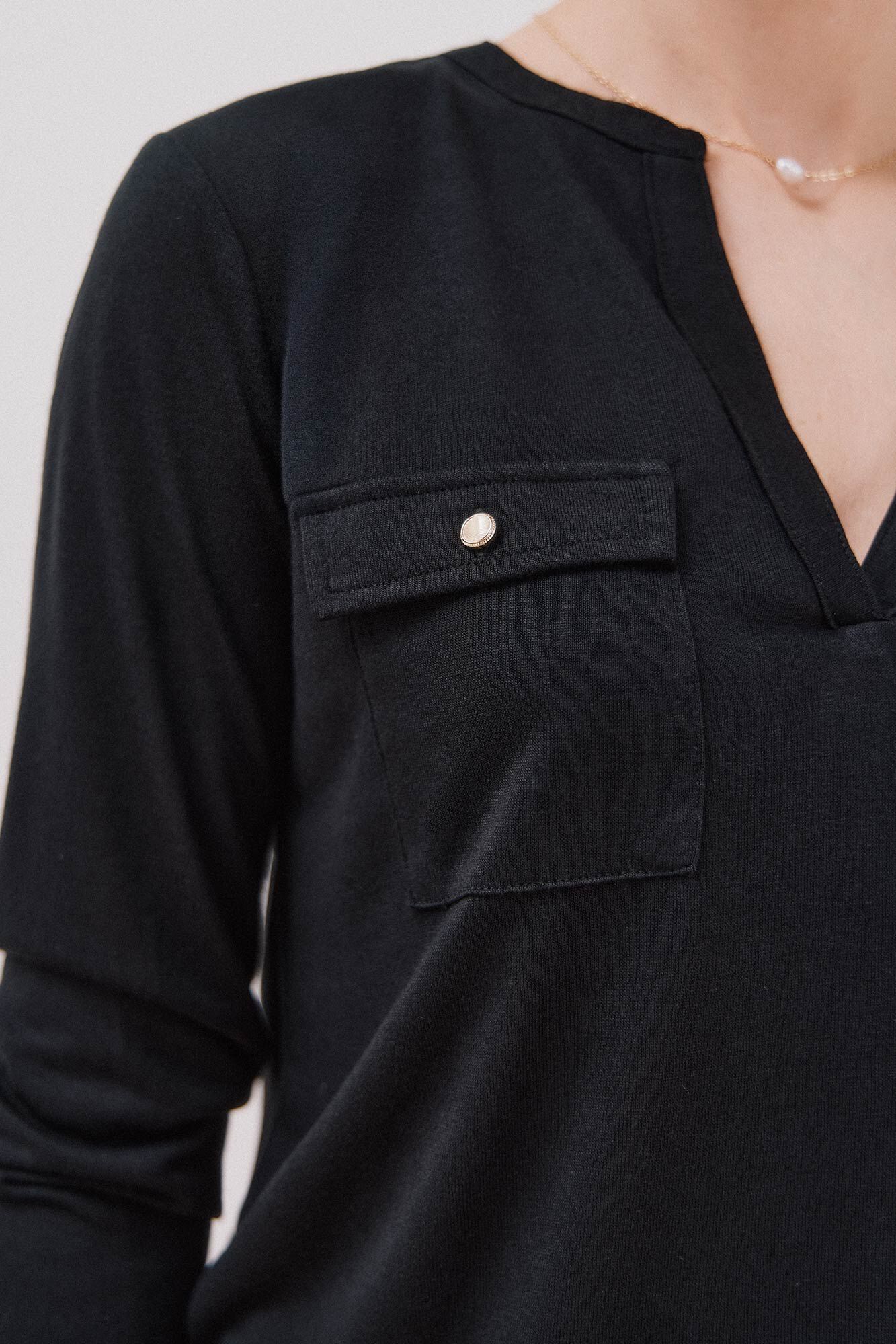 Cortefiel Playera cuello mao efecto lino Negro