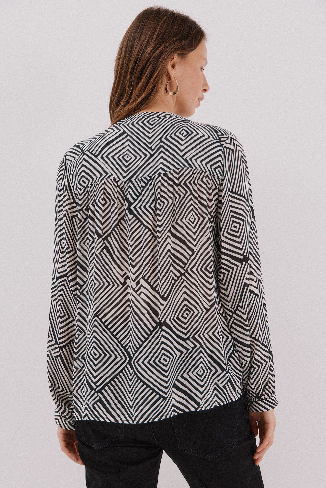 Cortefiel Blusa cuello redondo Estampado blanco