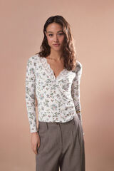 Slowlove Top estrucutura detalle blonda Estampado blanco