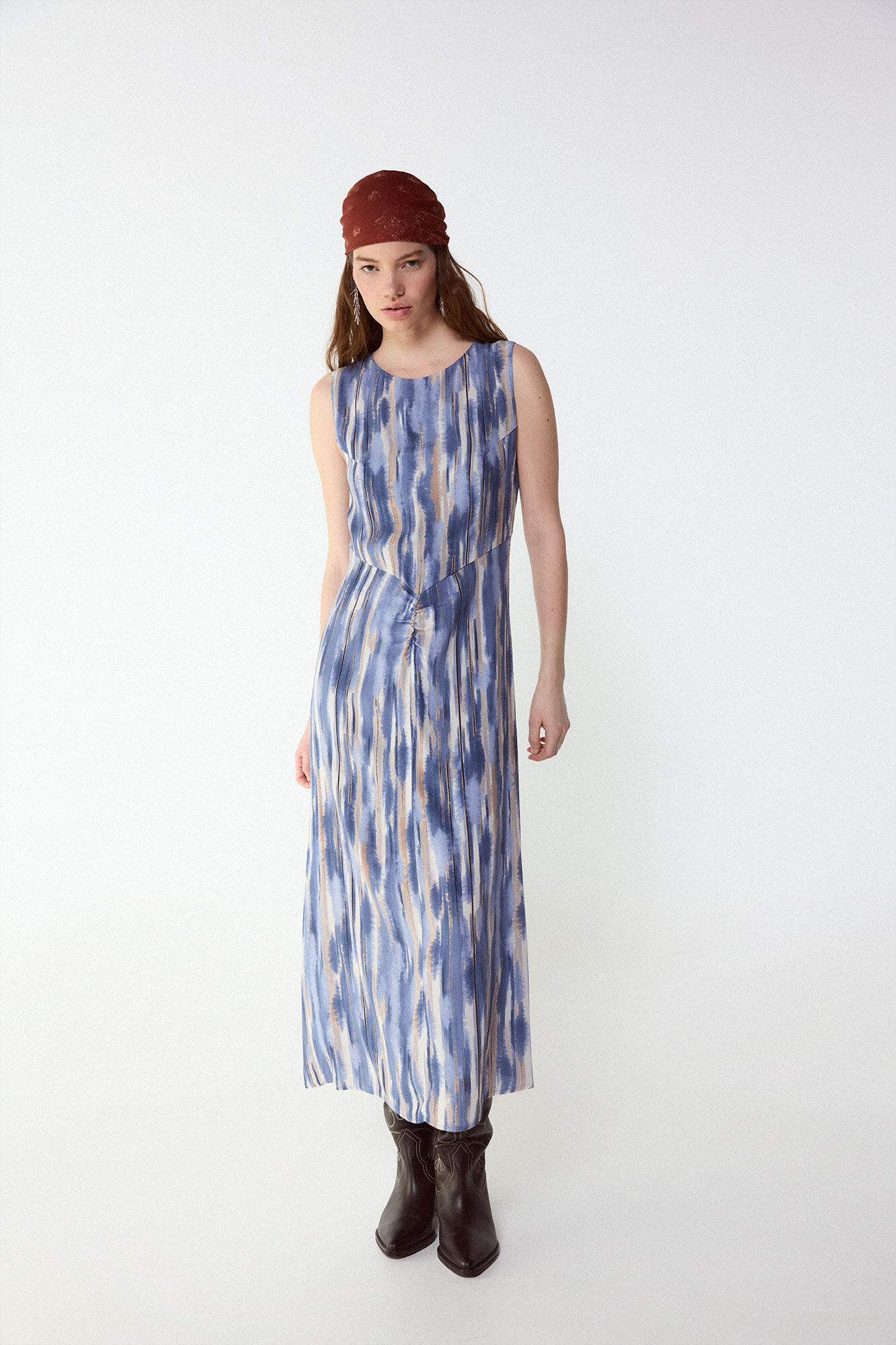 Slowlove Vestido estampado con frunce Estampado azul