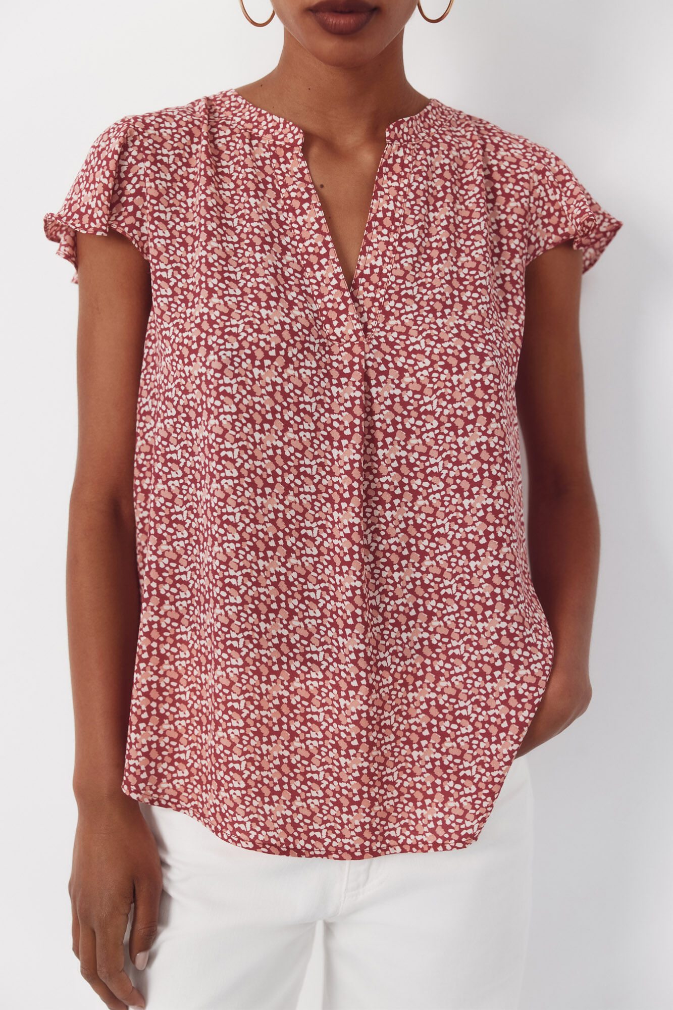 Cortefiel Blusa fluida de manga de vuelo Estampado rojo