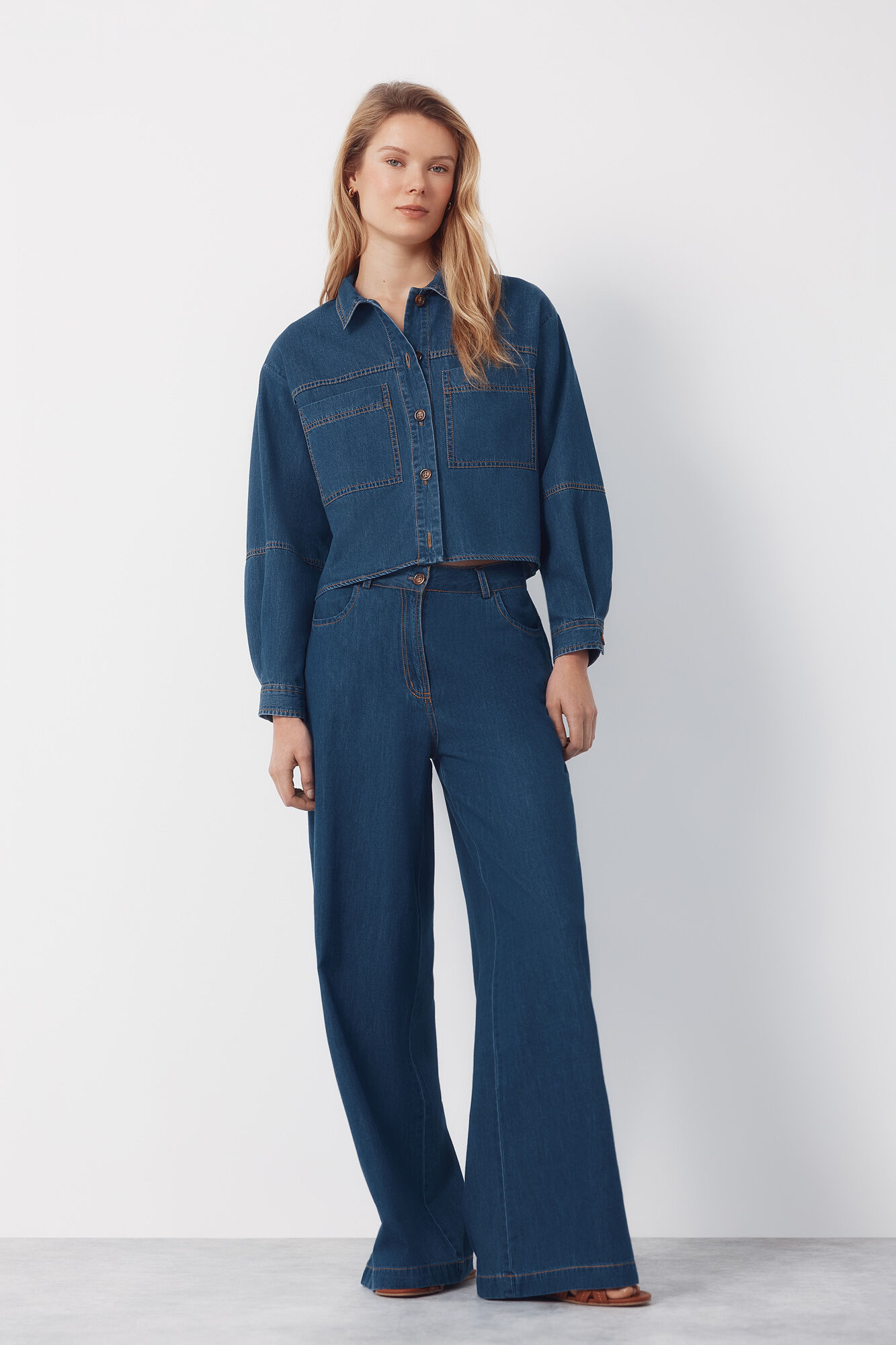 Cortefiel Jean palazzo suave Azul